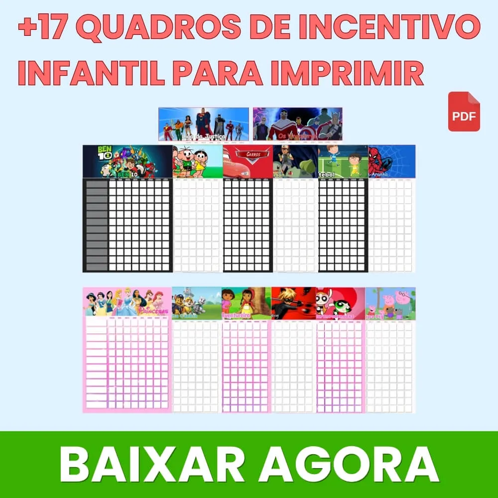 Quadro de Incentivo Infantil para Imprimir em PDF