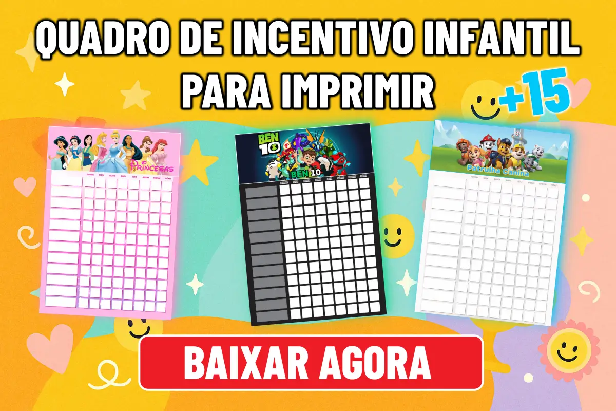 Quadro de Incentivo Infantil para Imprimir PDF: +15 Modelos