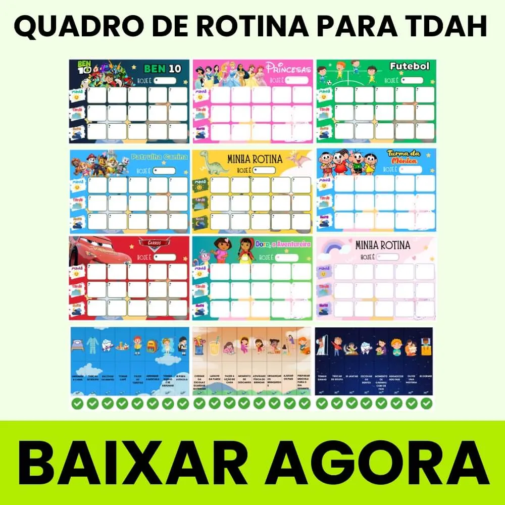 Quadro de rotina infantil para tdah para imprimir pdf