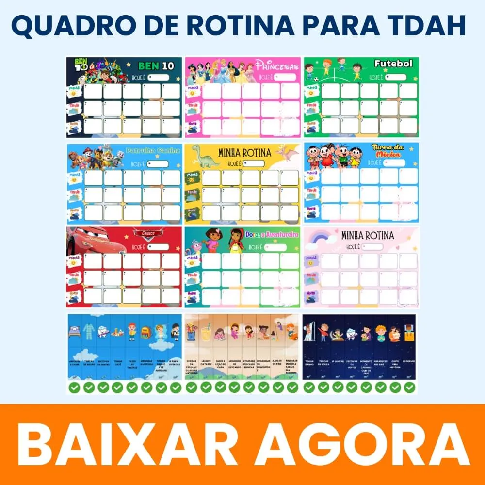 Quadro de rotina infantil para tdah para imprimir pdf