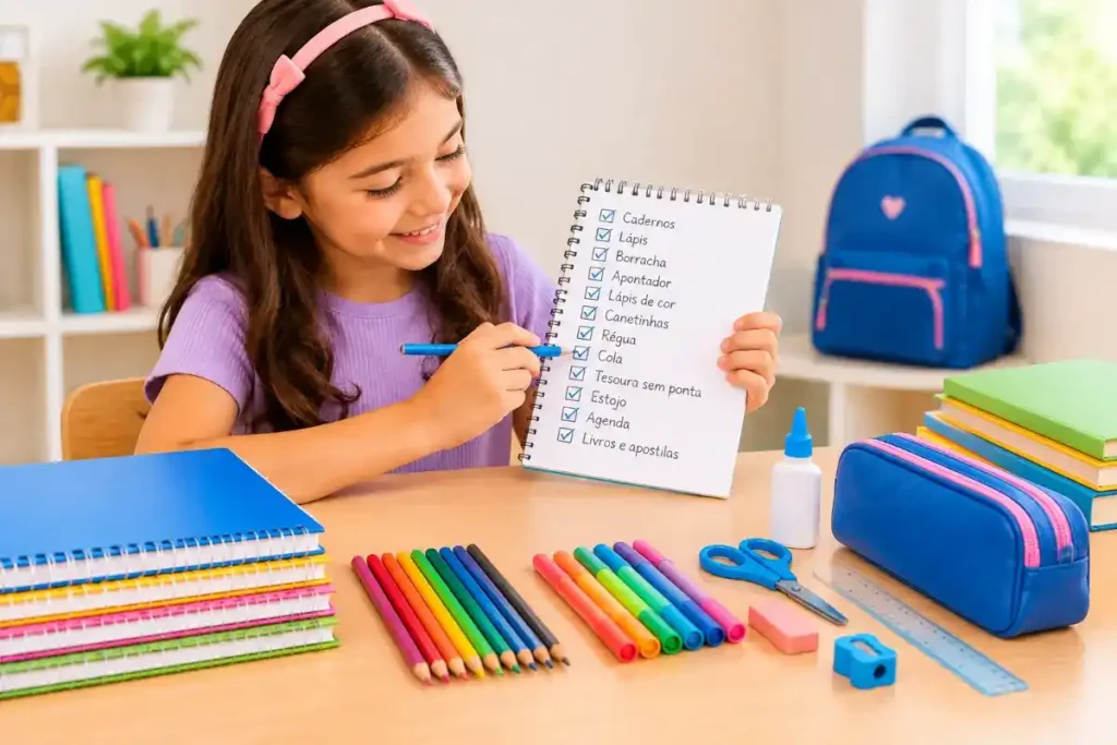 Faça uma lista de materiais escolares