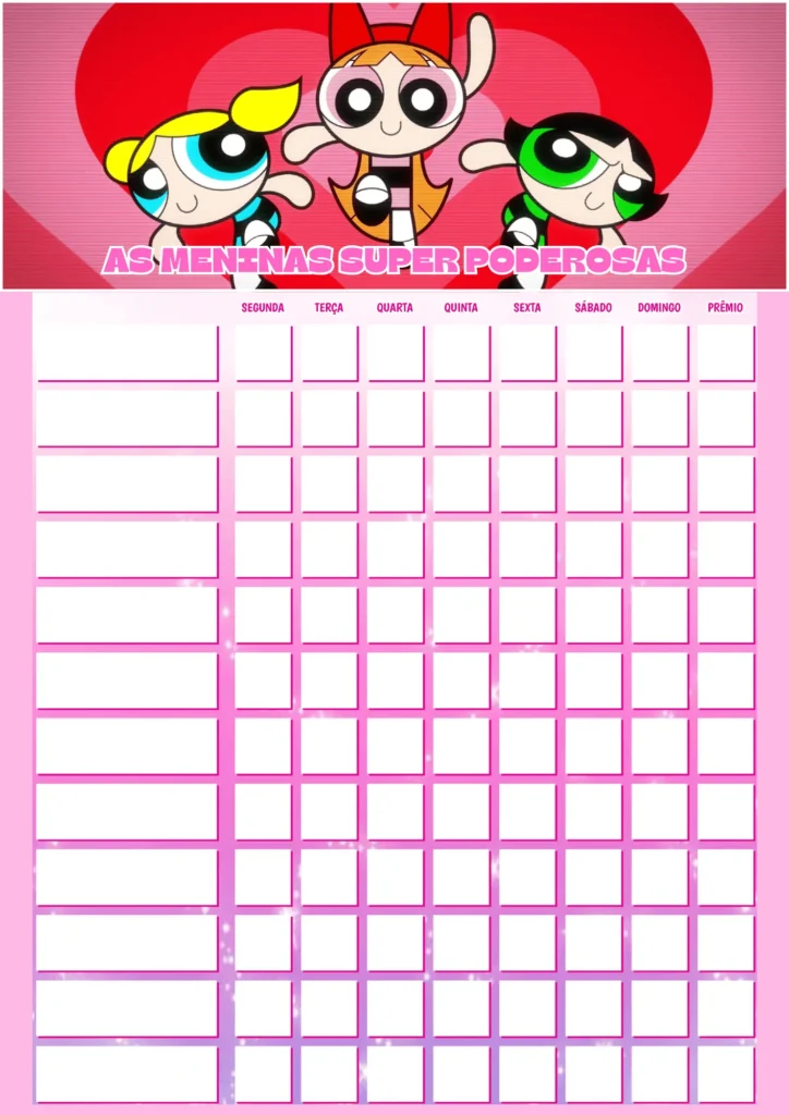 Quadro de Incentivo Infantil para Imprimir PDF As Meninas Super Poderosas