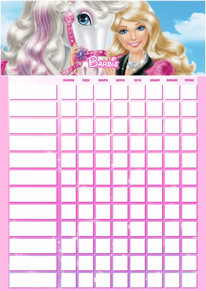 Quadro de Incentivo Infantil para Imprimir PDF Barbie