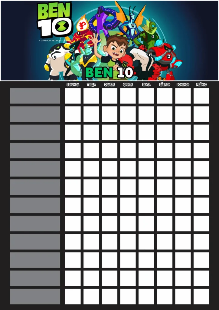 Quadro de Incentivo Infantil para Imprimir PDF Ben 10