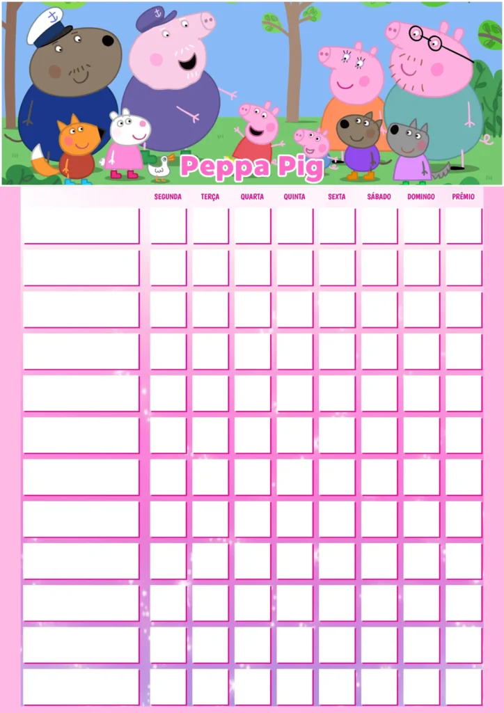 Quadro de Incentivo Infantil para Imprimir PDF Peppa Pig
