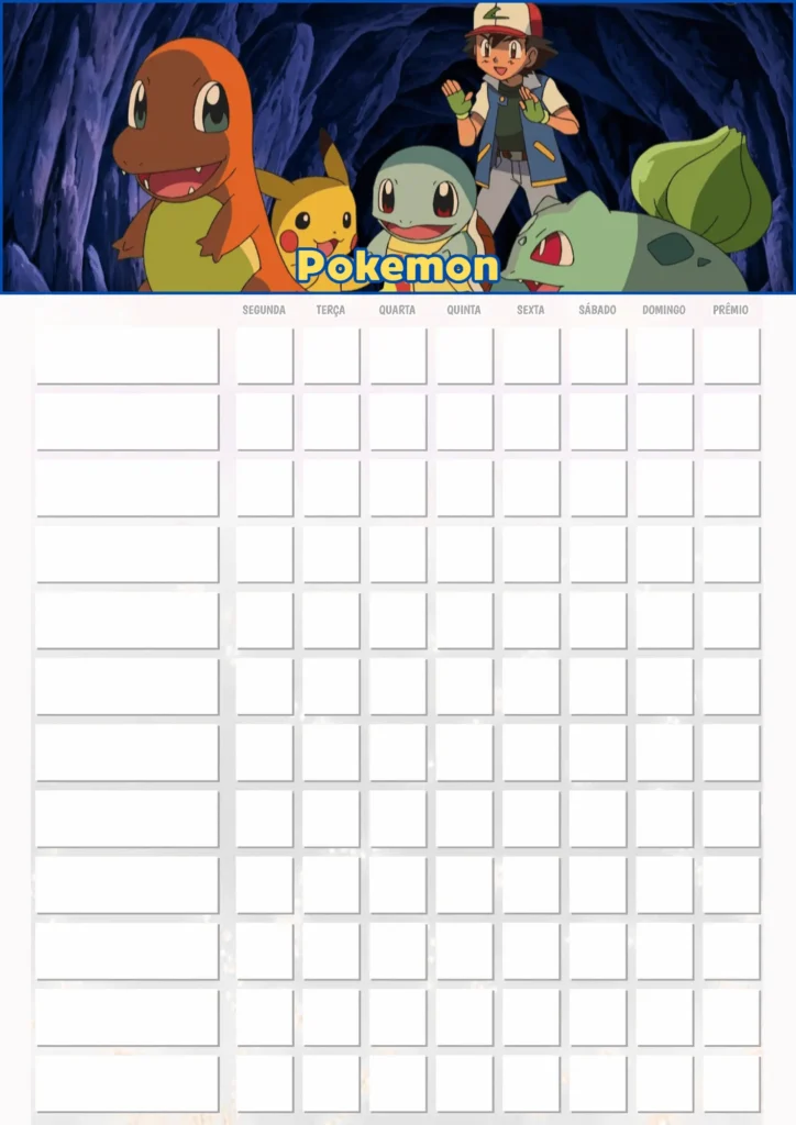 Quadro de Incentivo Infantil para Imprimir PDF Pokemon