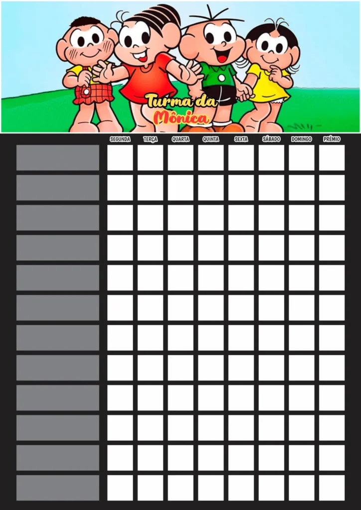 Quadro de Incentivo Infantil para Imprimir PDF Turma da Mônica