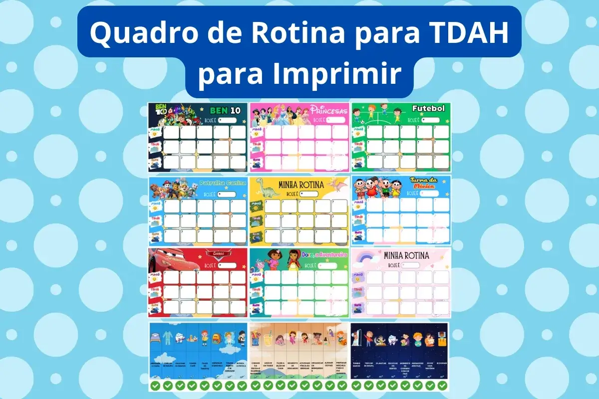 Quadro de rotina infantil para TDAH para imprimir pdf: Baixe agora