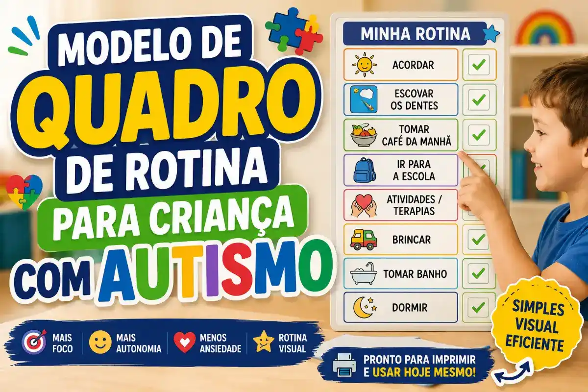 Modelo de quadro de rotina para crianças com autismo